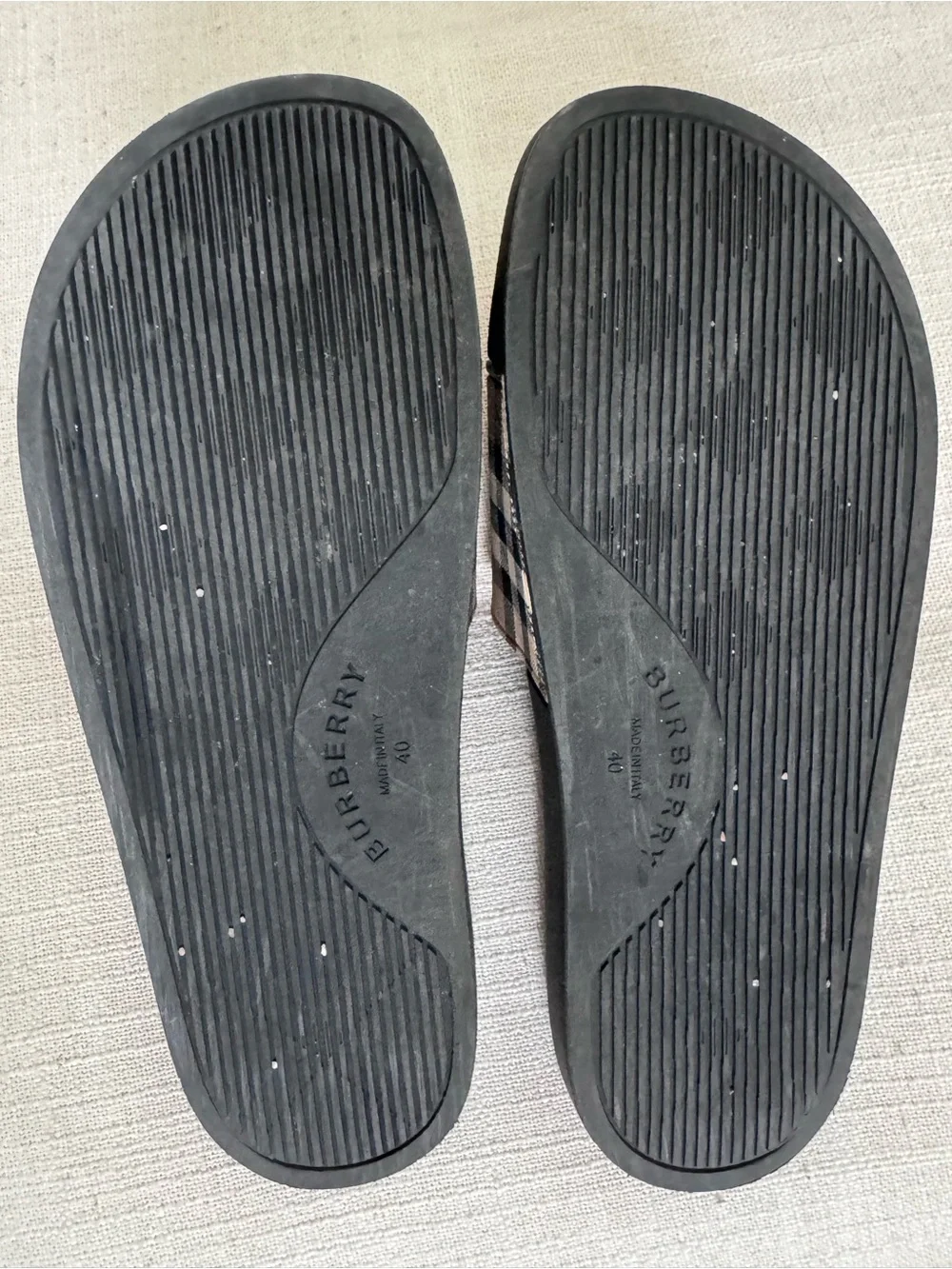Burberry Black Slides with Beige Nova Check Strap - Picture 2 of 4